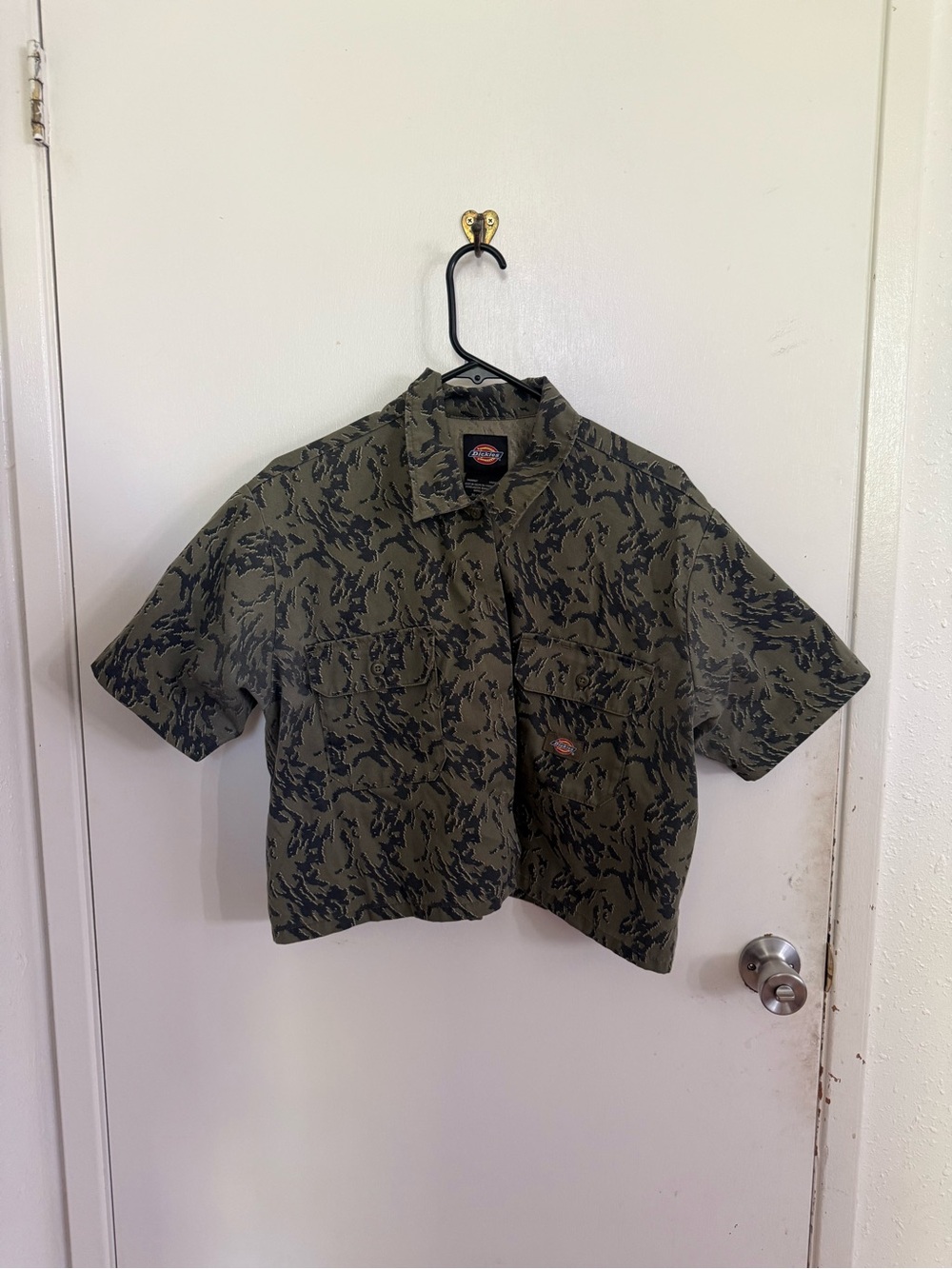 Dickies Womens Olive Green Camouflage Cropped Work Shirt